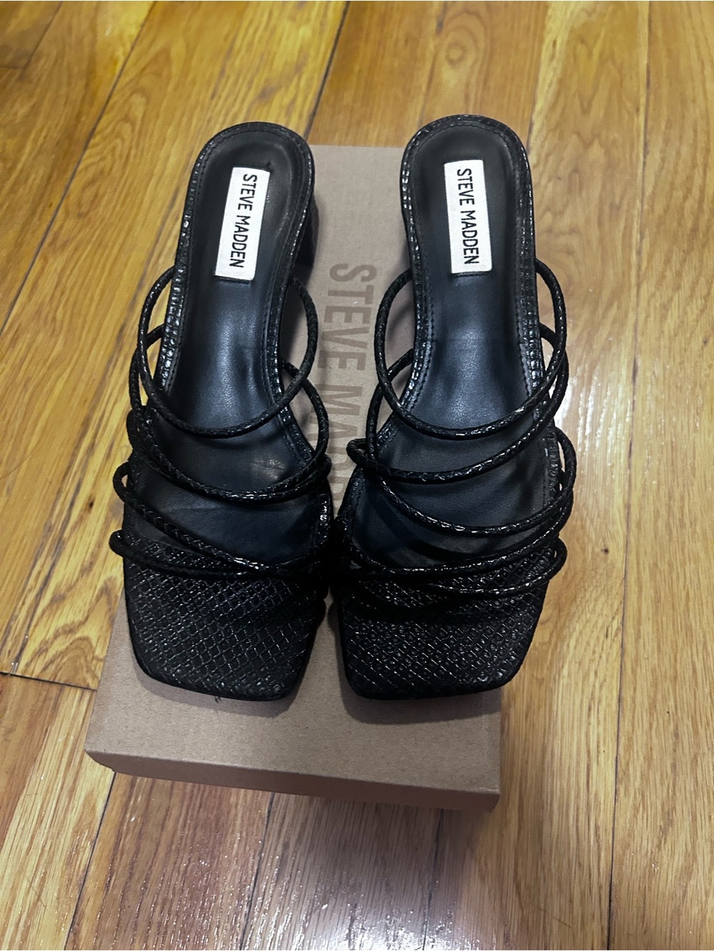 Steve Madden Black Strappy Block Heel Sandals
